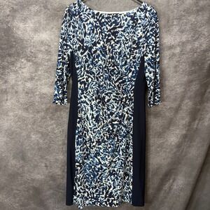 Lauren Ralph Lauren Women's Blue Abstract Print Knee Length Sheath Dress Size 14